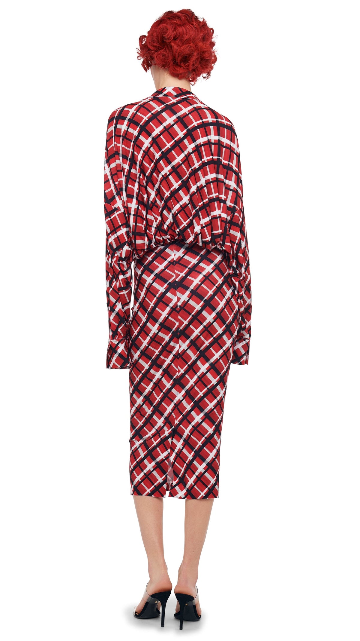 STRAIGHT SKIRT TO MIDCALF Red Bias Plaid | Norma Kamali Women