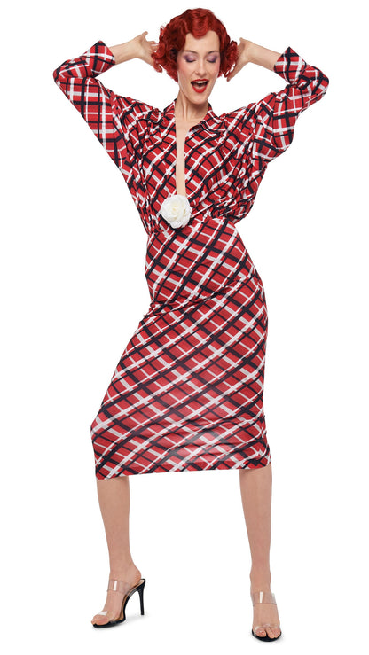 STRAIGHT SKIRT TO MIDCALF Red Bias Plaid | Norma Kamali Women