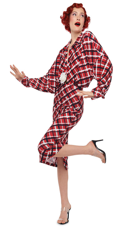 STRAIGHT SKIRT TO MIDCALF Red Bias Plaid | Norma Kamali Women