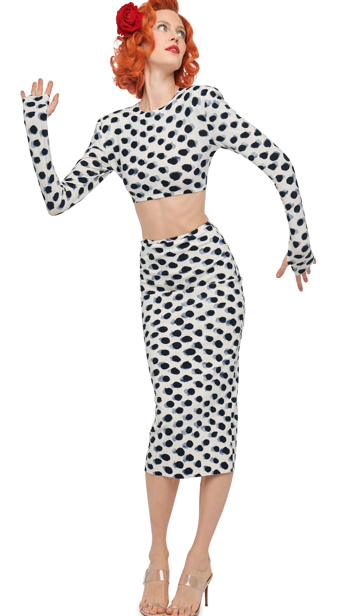 STRAIGHT SKIRT TO MIDCALF Paint Dots | Norma Kamali Women