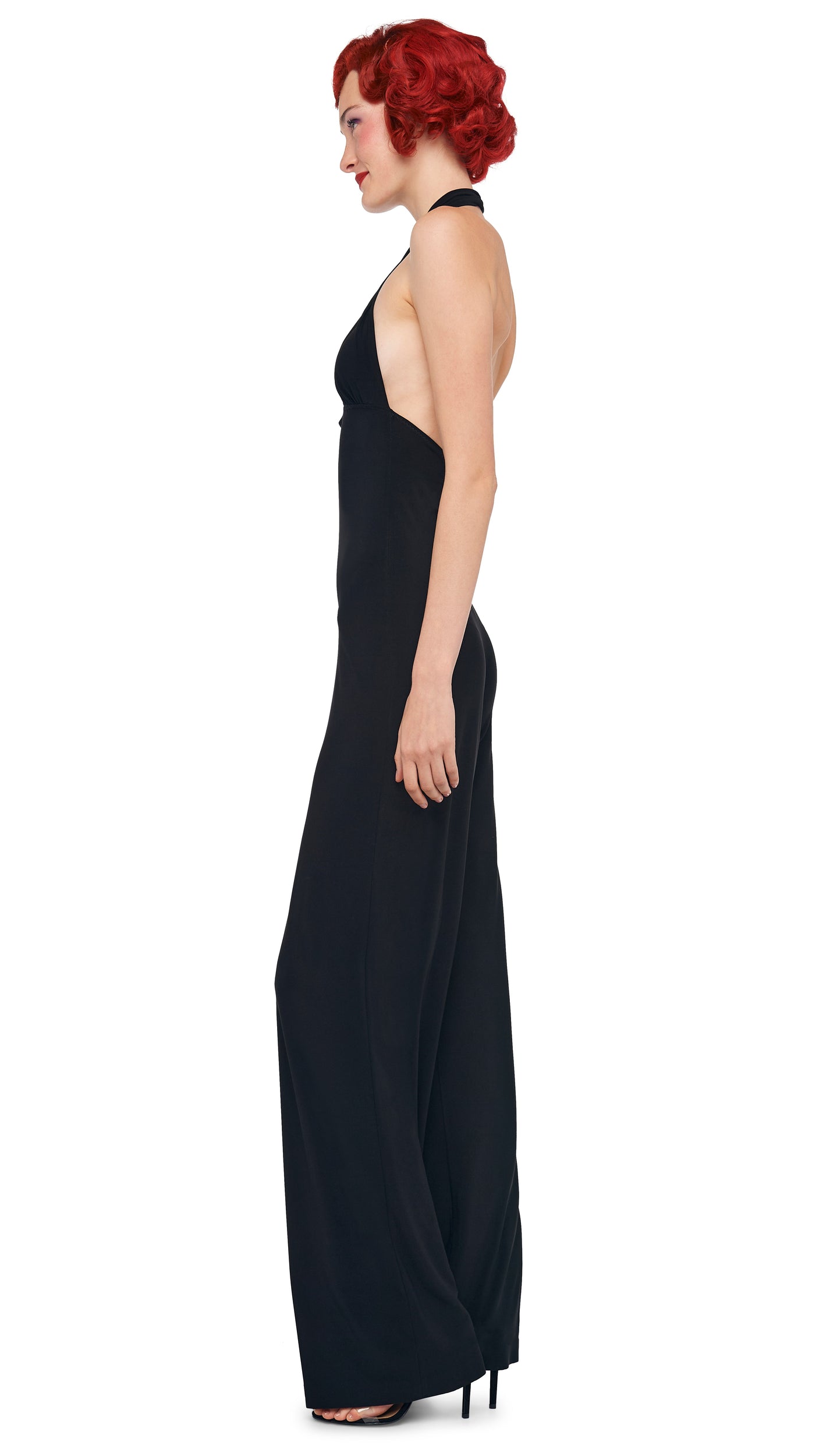 CROSS HALTER STRAIGHT LEG JUMPSUIT Black | Norma Kamali Women