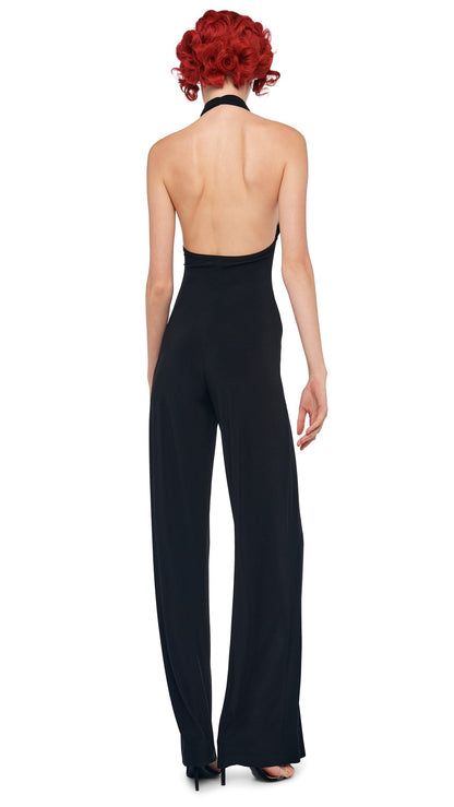 CROSS HALTER STRAIGHT LEG JUMPSUIT Black | Norma Kamali Women