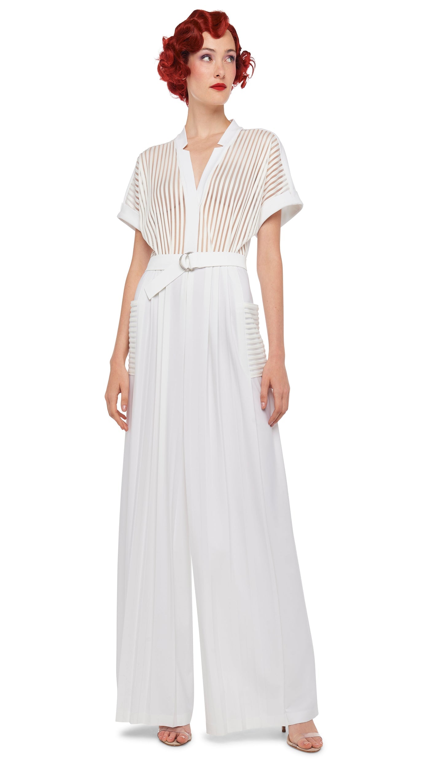 GERALYN SHORT SLEEVE JUMPSUIT Snow White | Norma Kamali Women