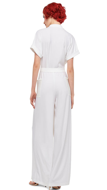 GERALYN SHORT SLEEVE JUMPSUIT Snow White | Norma Kamali Women