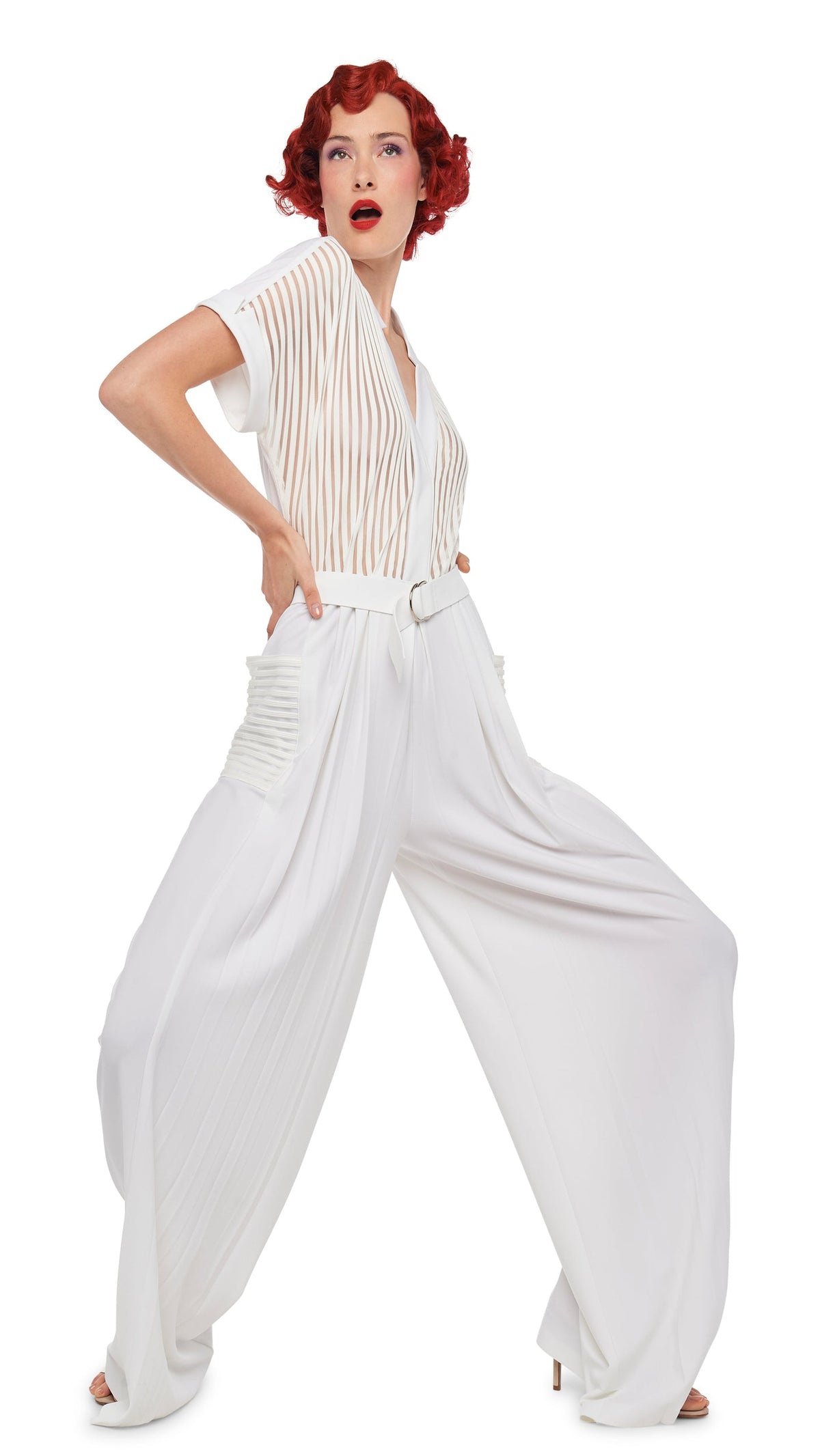 GERALYN SHORT SLEEVE JUMPSUIT Snow White | Norma Kamali Women