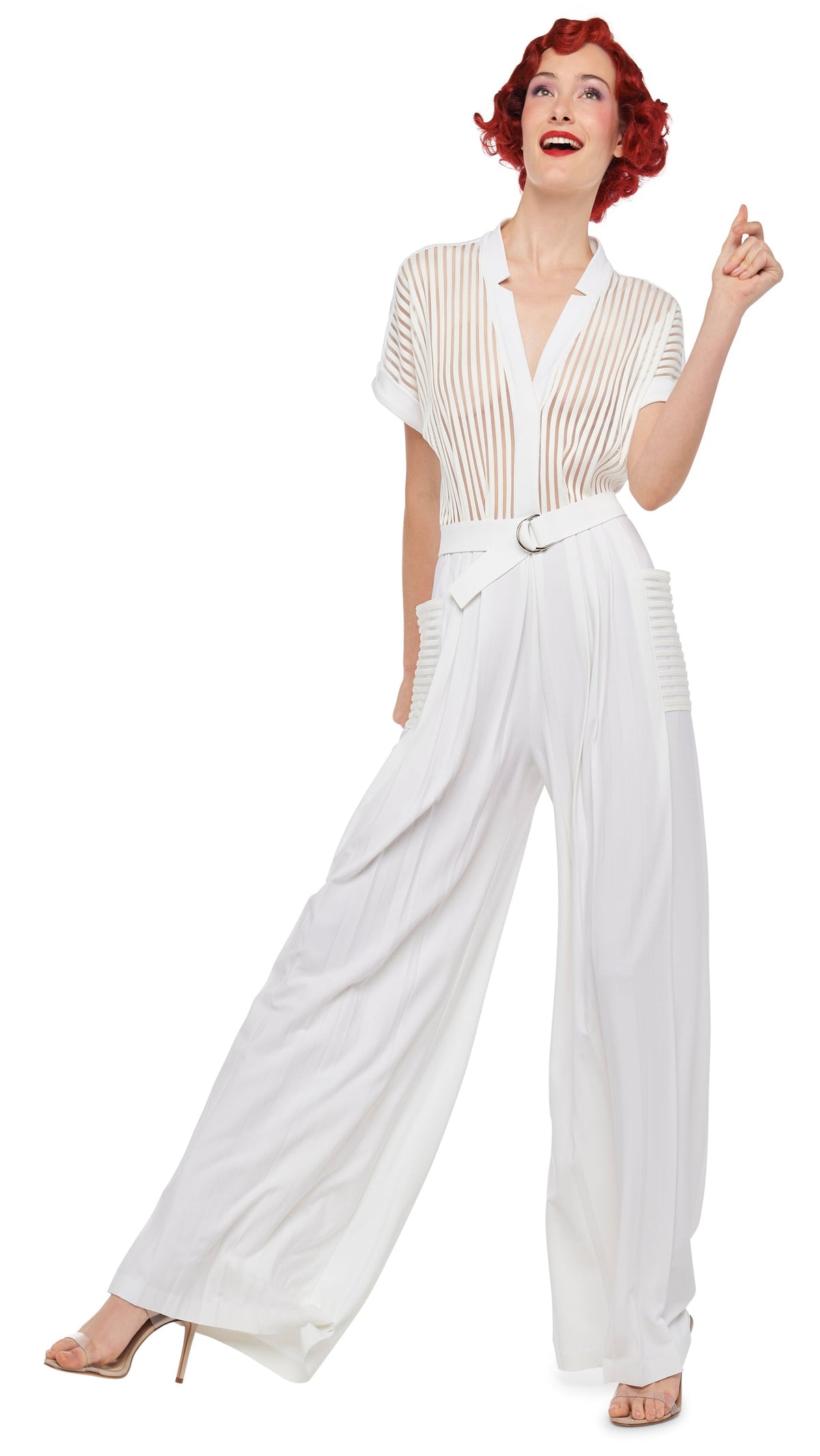 GERALYN SHORT SLEEVE JUMPSUIT Snow White | Norma Kamali Women