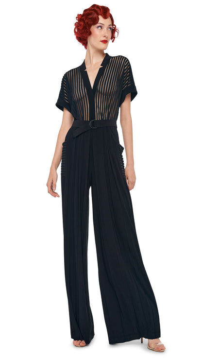 GERALYN SHORT SLEEVE JUMPSUIT Black | Norma Kamali Women