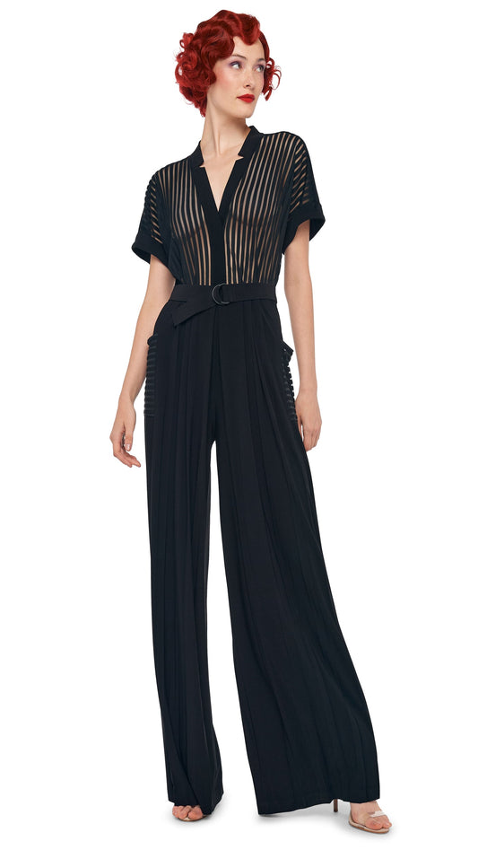 GERALYN SHORT SLEEVE JUMPSUIT Black | Norma Kamali Women