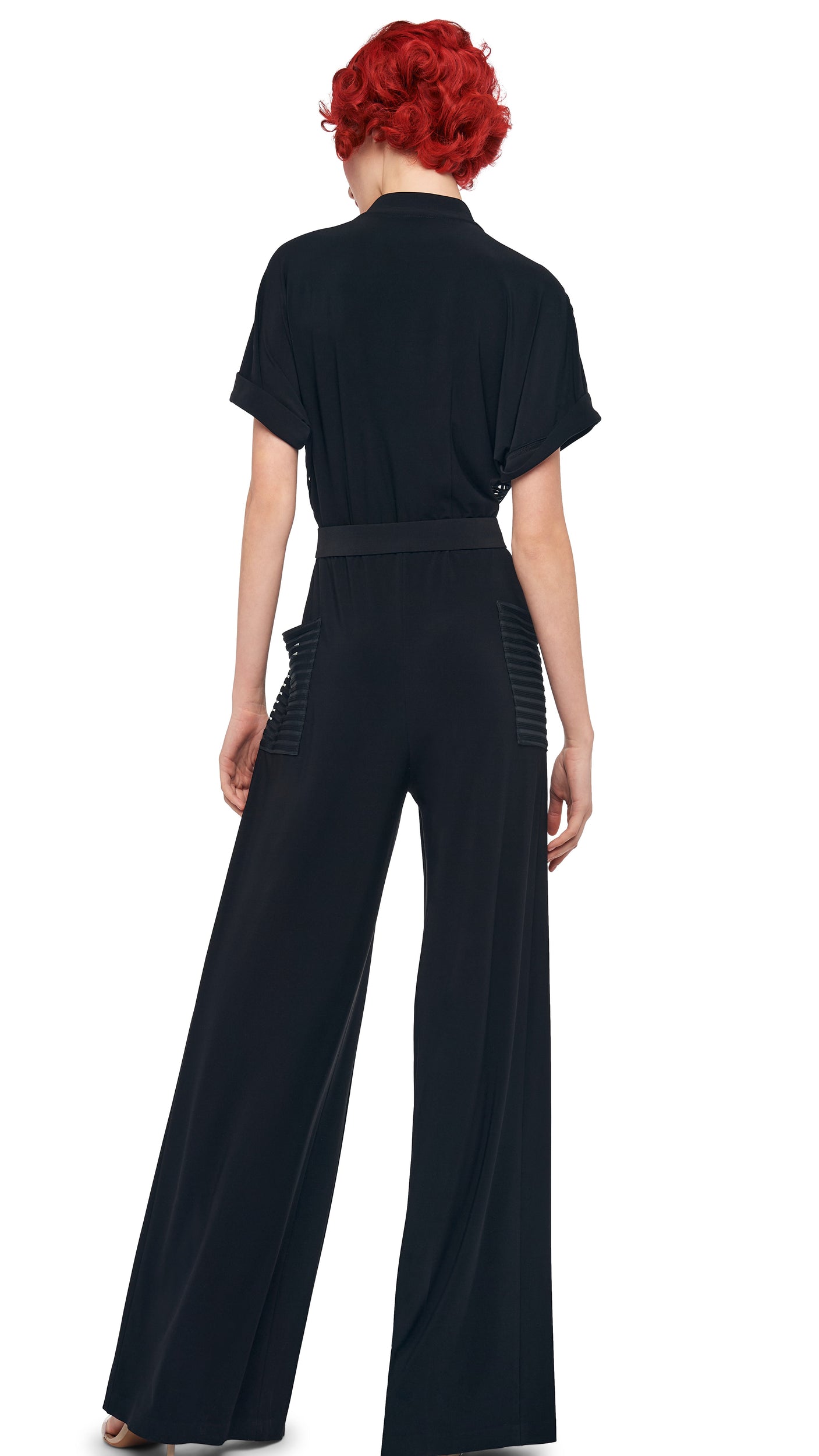 GERALYN SHORT SLEEVE JUMPSUIT Black | Norma Kamali Women