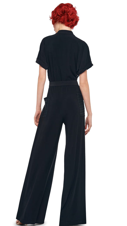 GERALYN SHORT SLEEVE JUMPSUIT Black | Norma Kamali Women
