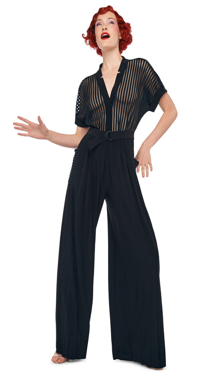 GERALYN SHORT SLEEVE JUMPSUIT Black | Norma Kamali Women