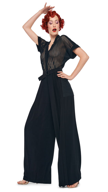 GERALYN SHORT SLEEVE JUMPSUIT Black | Norma Kamali Women