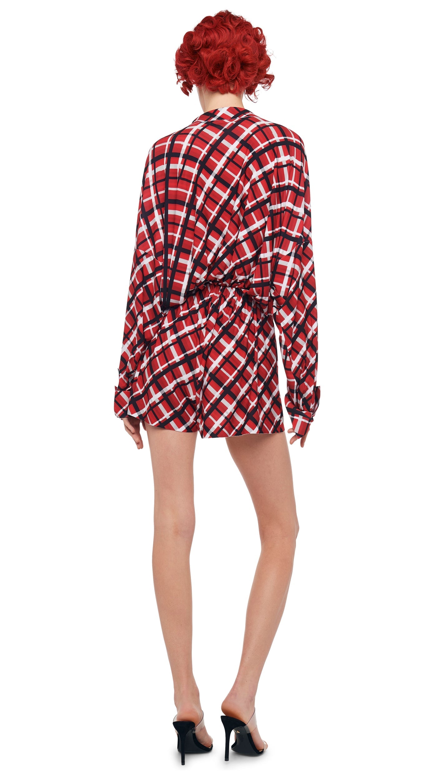 MENS PLEAT SHORT Red Bias Plaid | Norma Kamali Women