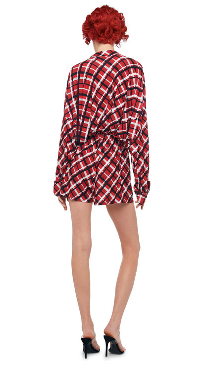 MENS PLEAT SHORT Red Bias Plaid | Norma Kamali Women