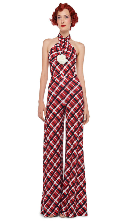 ELEPHANT PANT W/ WAISTBAND Red Bias Plaid | Norma Kamali Women