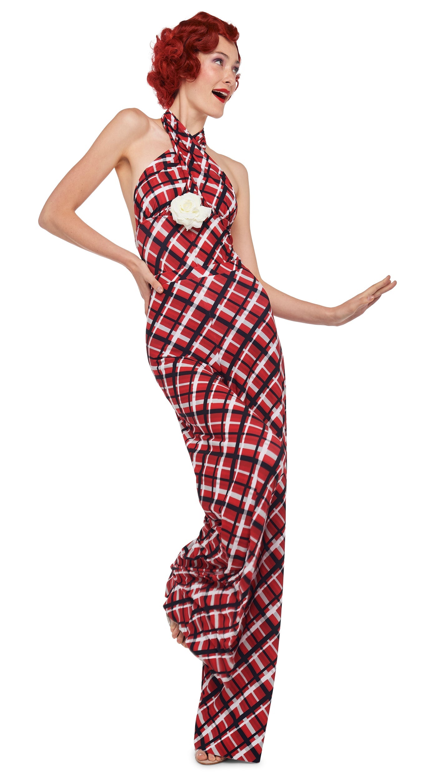 ELEPHANT PANT W/ WAISTBAND Red Bias Plaid | Norma Kamali Women