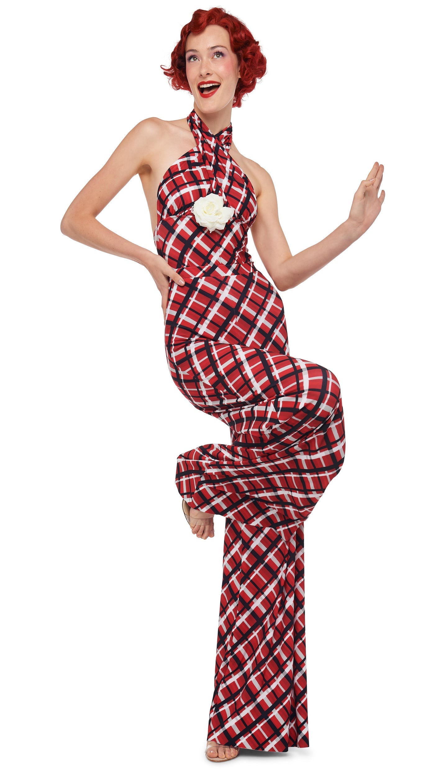 ELEPHANT PANT W/ WAISTBAND Red Bias Plaid | Norma Kamali Women