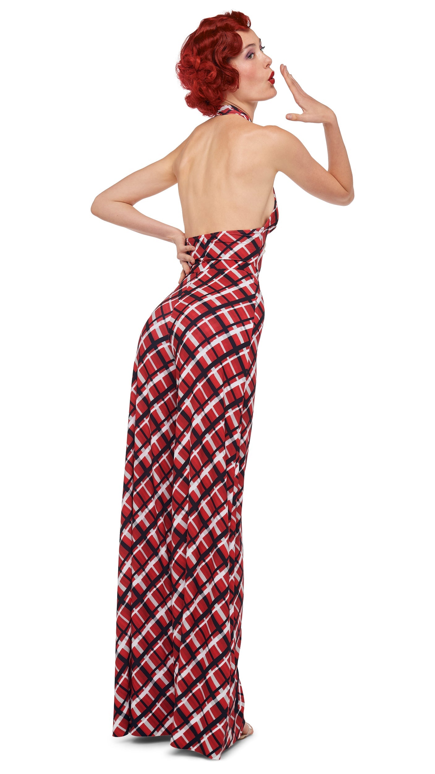 ELEPHANT PANT W/ WAISTBAND Red Bias Plaid | Norma Kamali Women