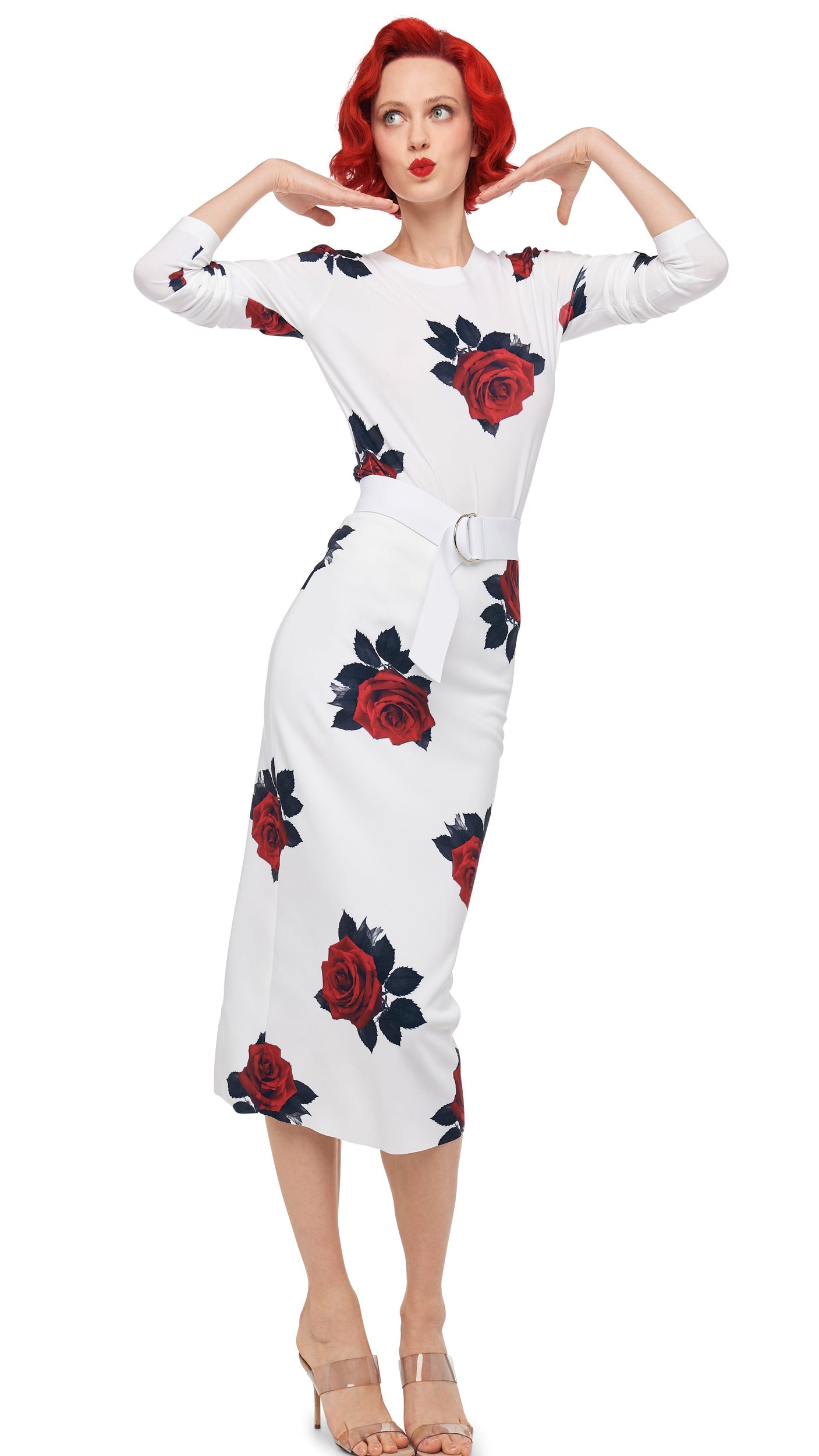 LONG SLEEVE CREW TOP SHORT Red Rose | Norma Kamali Women