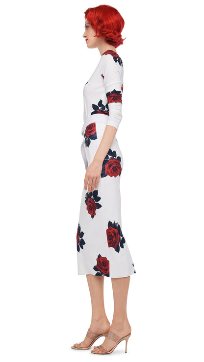 LONG SLEEVE CREW TOP SHORT Red Rose | Norma Kamali Women