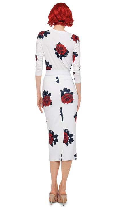 LONG SLEEVE CREW TOP SHORT Red Rose | Norma Kamali Women