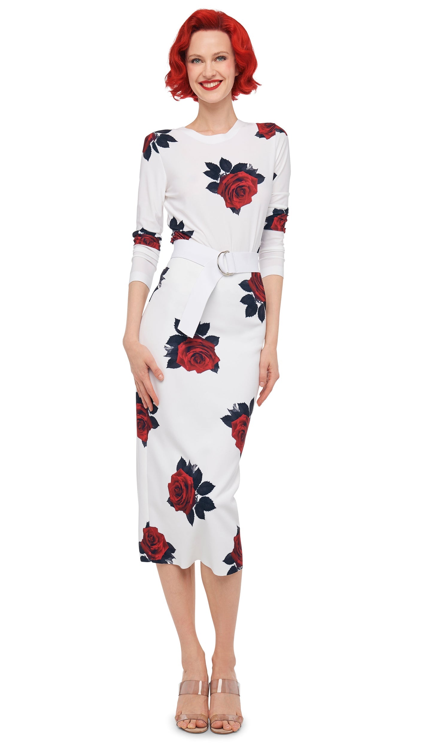 LONG SLEEVE CREW TOP SHORT Red Rose | Norma Kamali Women