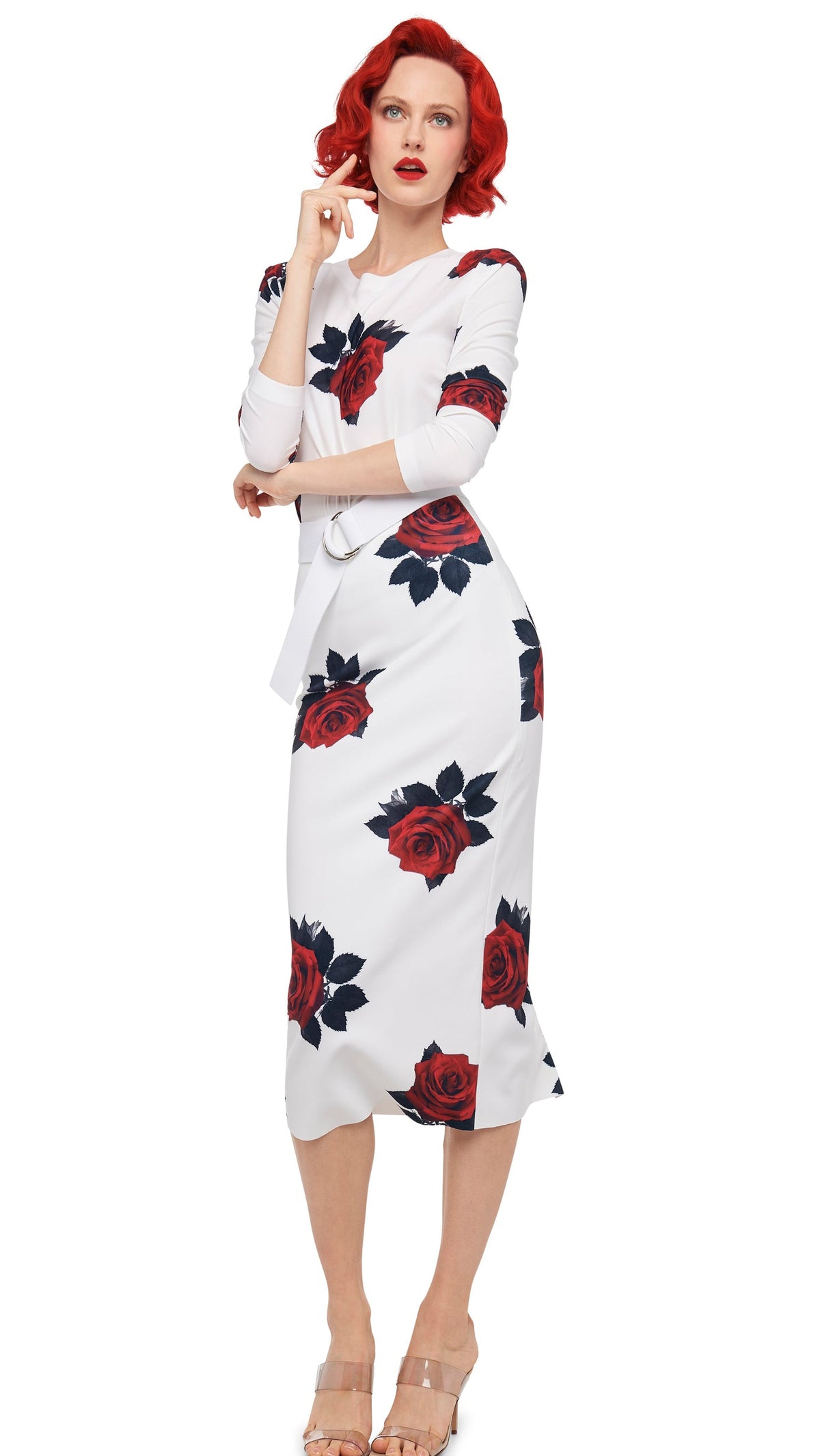 LONG SLEEVE CREW TOP SHORT Red Rose | Norma Kamali Women