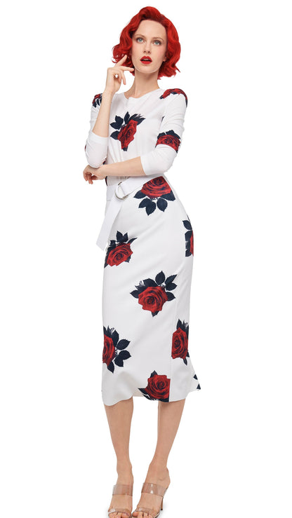 LONG SLEEVE CREW TOP SHORT Red Rose | Norma Kamali Women