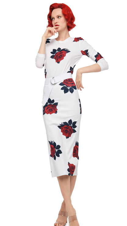LONG SLEEVE CREW TOP SHORT Red Rose | Norma Kamali Women