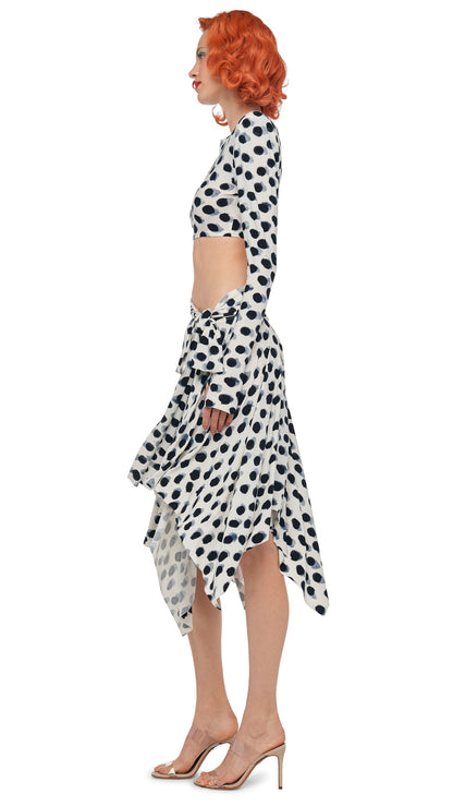 CROPPED SHOULDER PAD LONG SLEEVE CREW TOP Paint Dots | Norma Kamali Women
