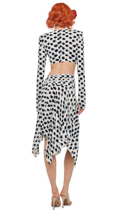 CROPPED SHOULDER PAD LONG SLEEVE CREW TOP Paint Dots | Norma Kamali Women