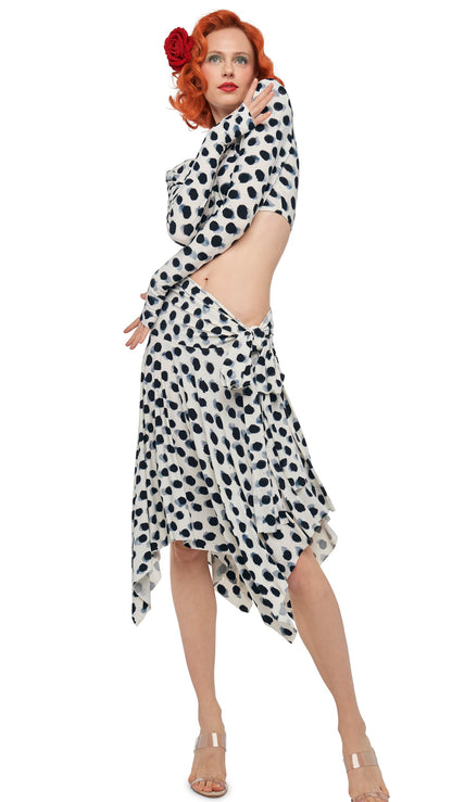 CROPPED SHOULDER PAD LONG SLEEVE CREW TOP Paint Dots | Norma Kamali Women