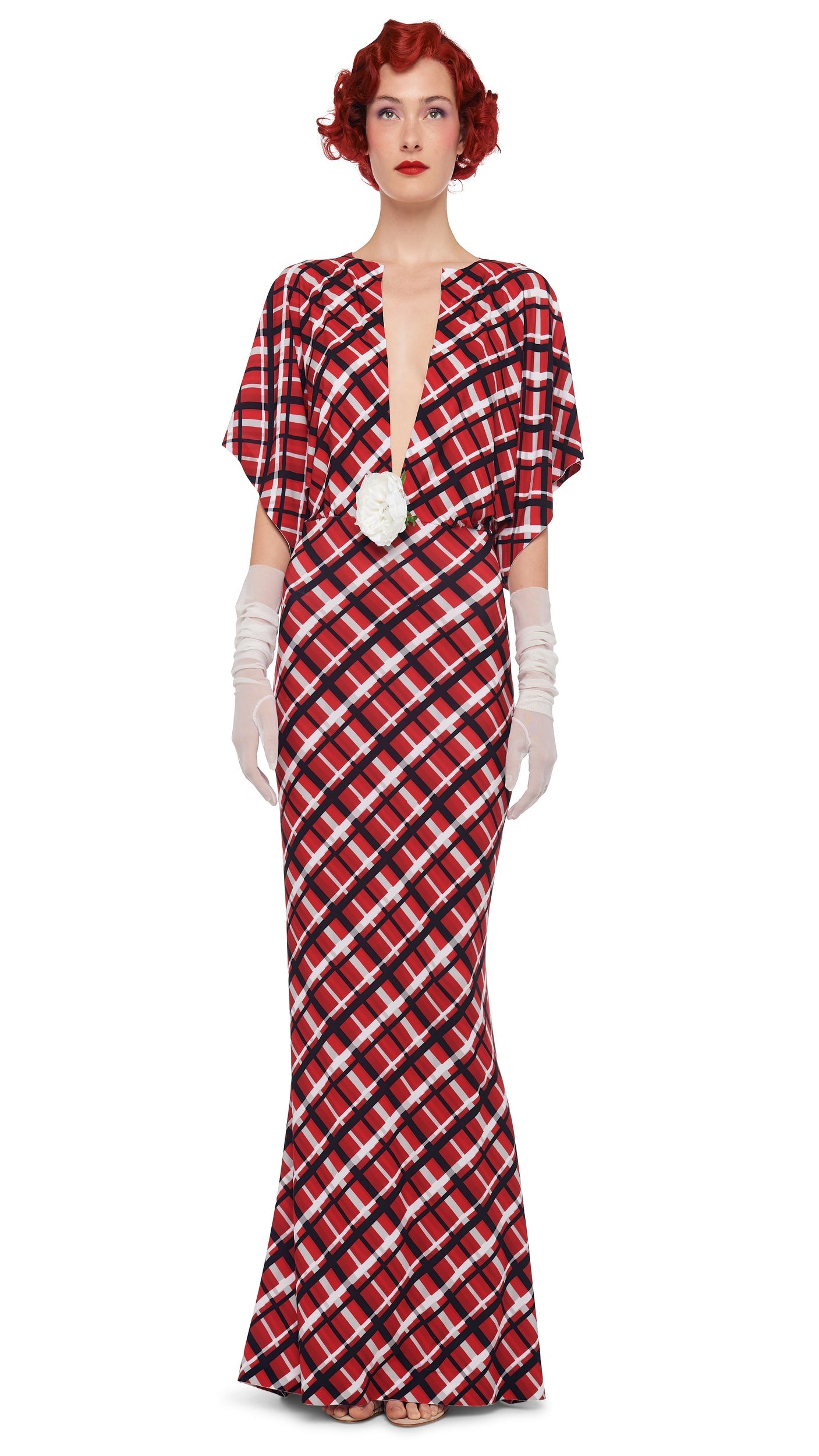 OBIE GOWN Red Bias Plaid | Norma Kamali Women
