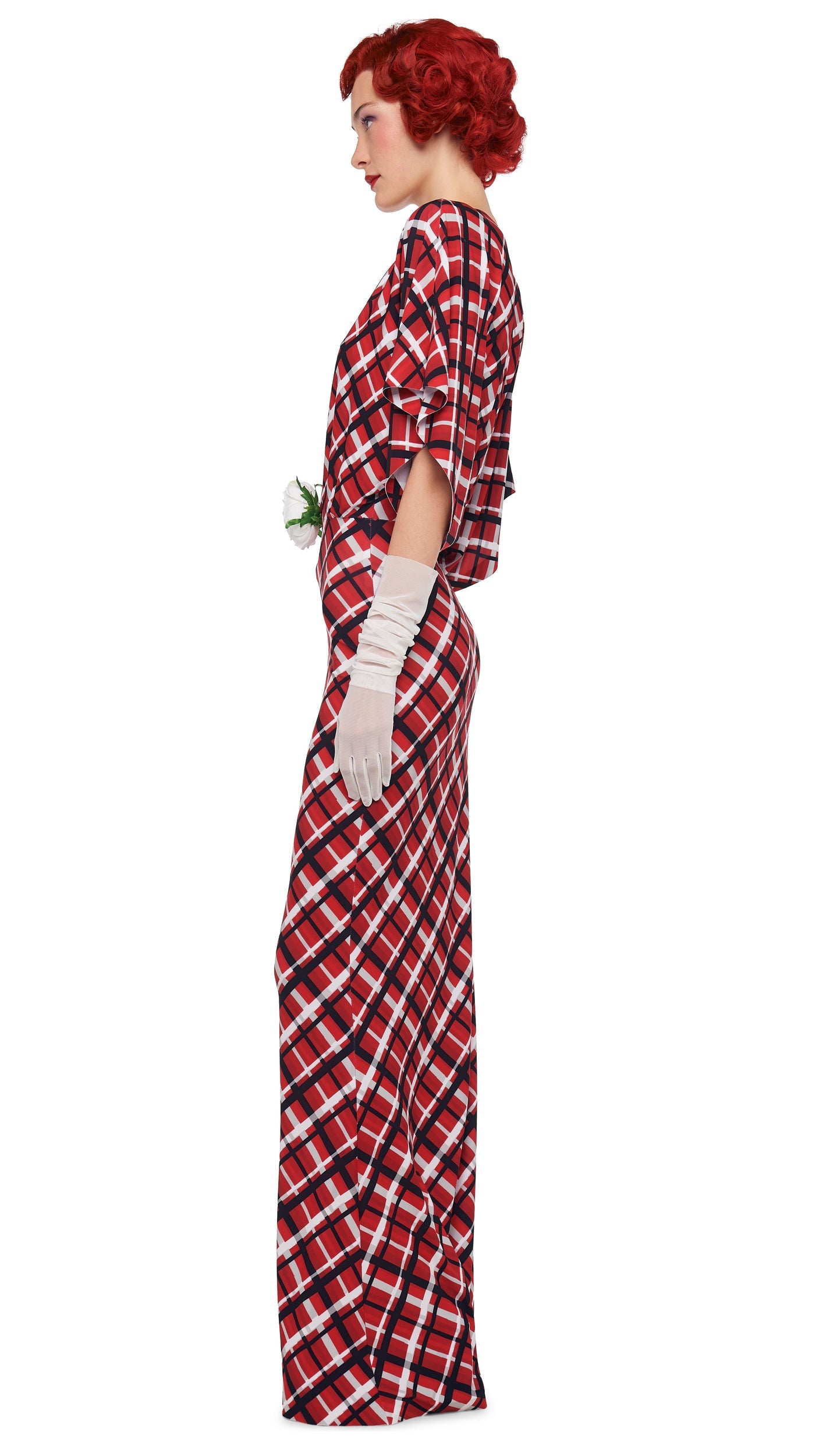 OBIE GOWN Red Bias Plaid | Norma Kamali Women