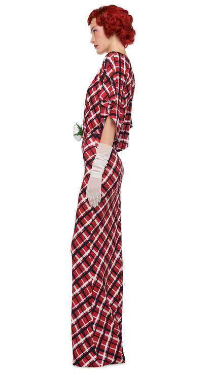 OBIE GOWN Red Bias Plaid | Norma Kamali Women