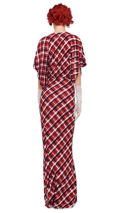 OBIE GOWN Red Bias Plaid | Norma Kamali Women
