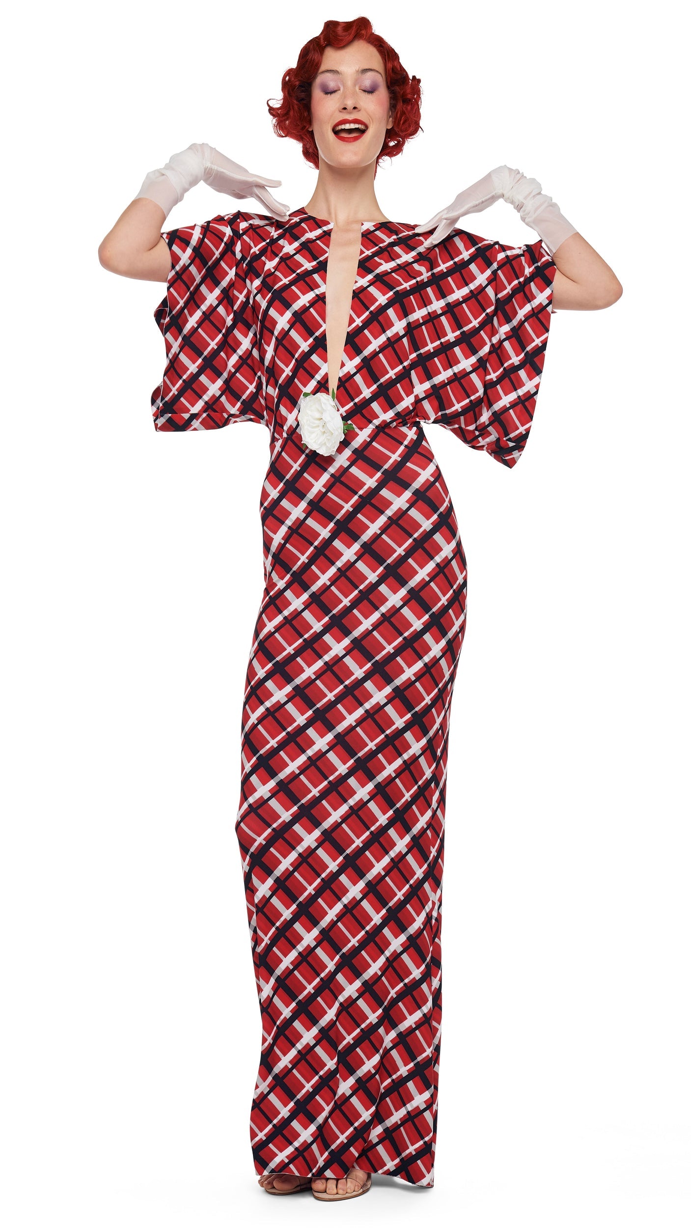 OBIE GOWN Red Bias Plaid | Norma Kamali Women
