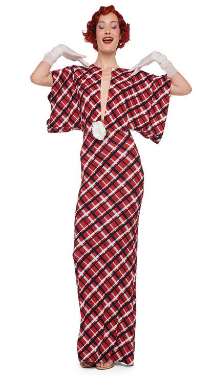 OBIE GOWN Red Bias Plaid | Norma Kamali Women