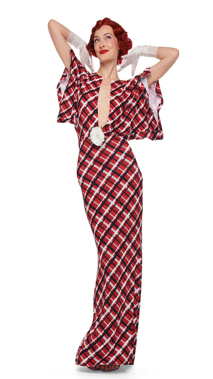 OBIE GOWN Red Bias Plaid | Norma Kamali Women