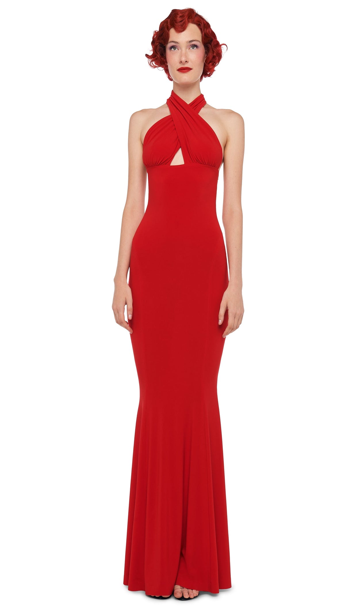 CROSS HALTER FISHTAIL GOWN Tiger Red | Norma Kamali Women