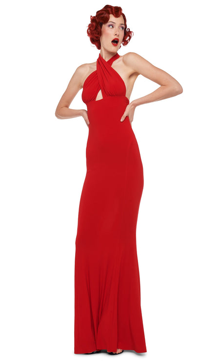 CROSS HALTER FISHTAIL GOWN Tiger Red | Norma Kamali Women