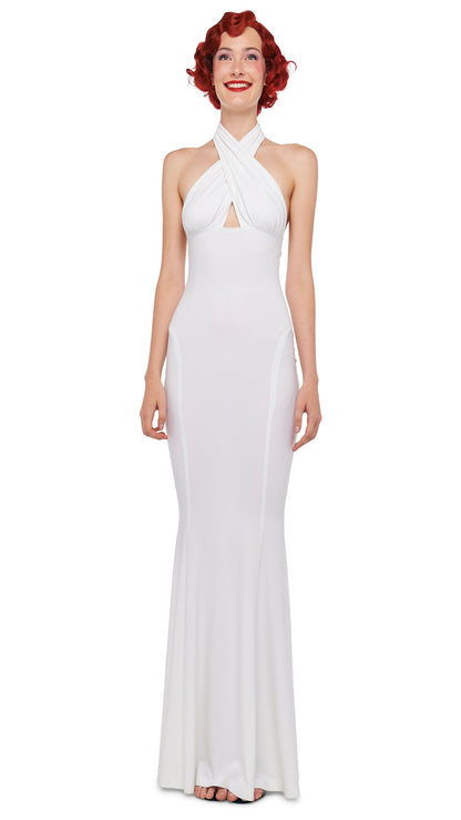 CROSS HALTER FISHTAIL GOWN Snow White | Norma Kamali Women