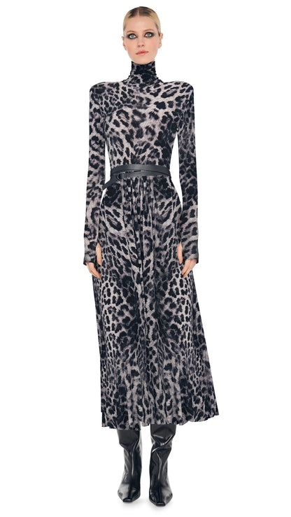 LS SHOULDER PAD TURTLE FLARED DRESS TO MIDCALF Animal | Norma Kamali Women