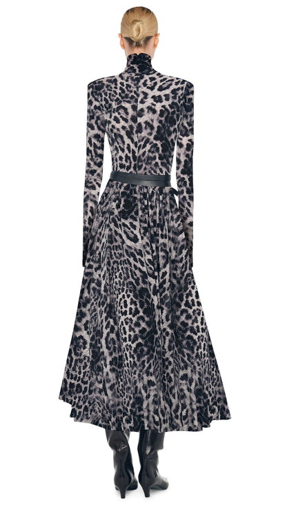 LS SHOULDER PAD TURTLE FLARED DRESS TO MIDCALF Animal | Norma Kamali Women
