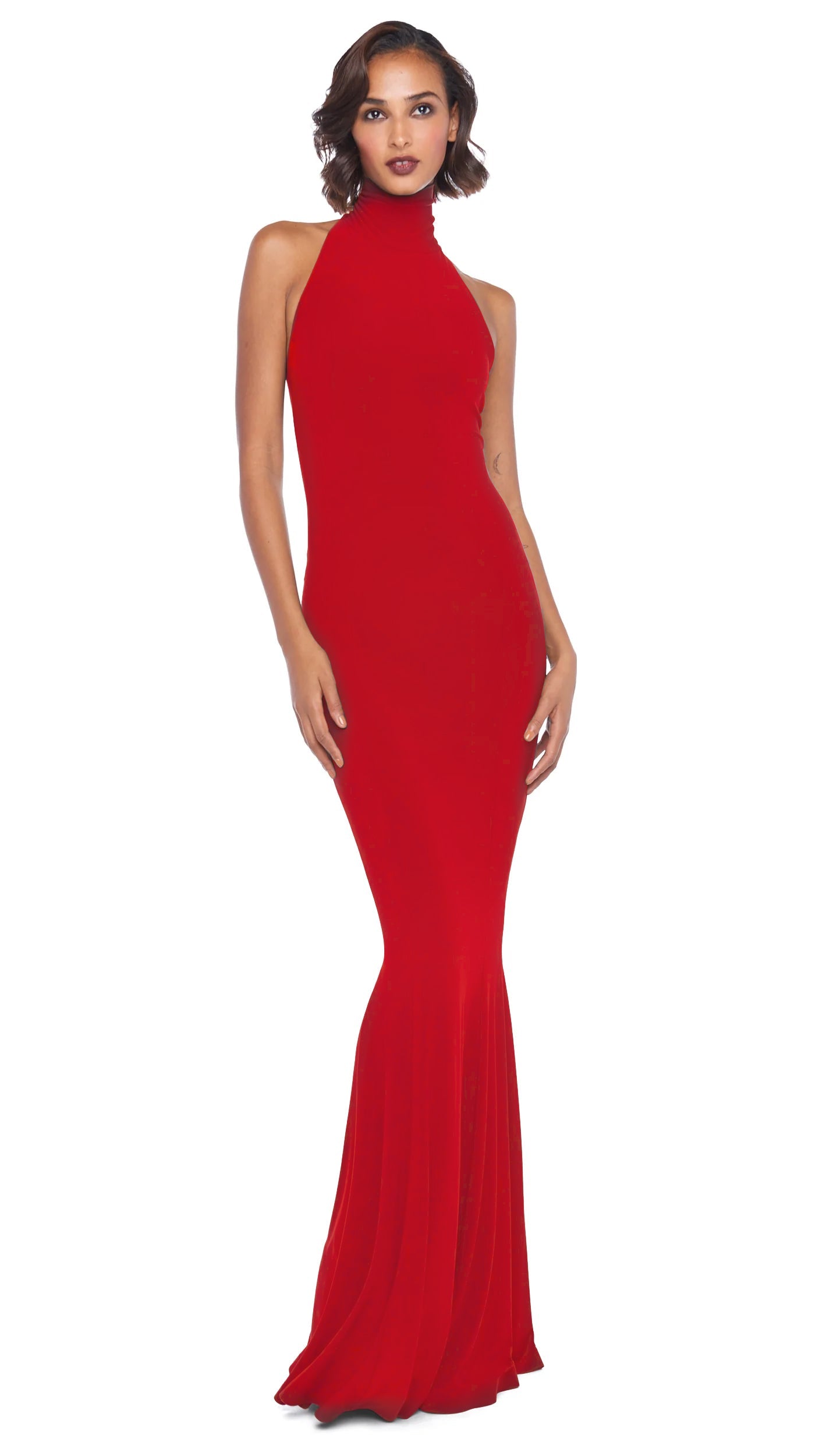 HALTER TURTLE FISHTAIL GOWN Tiger Red | Norma Kamali Women