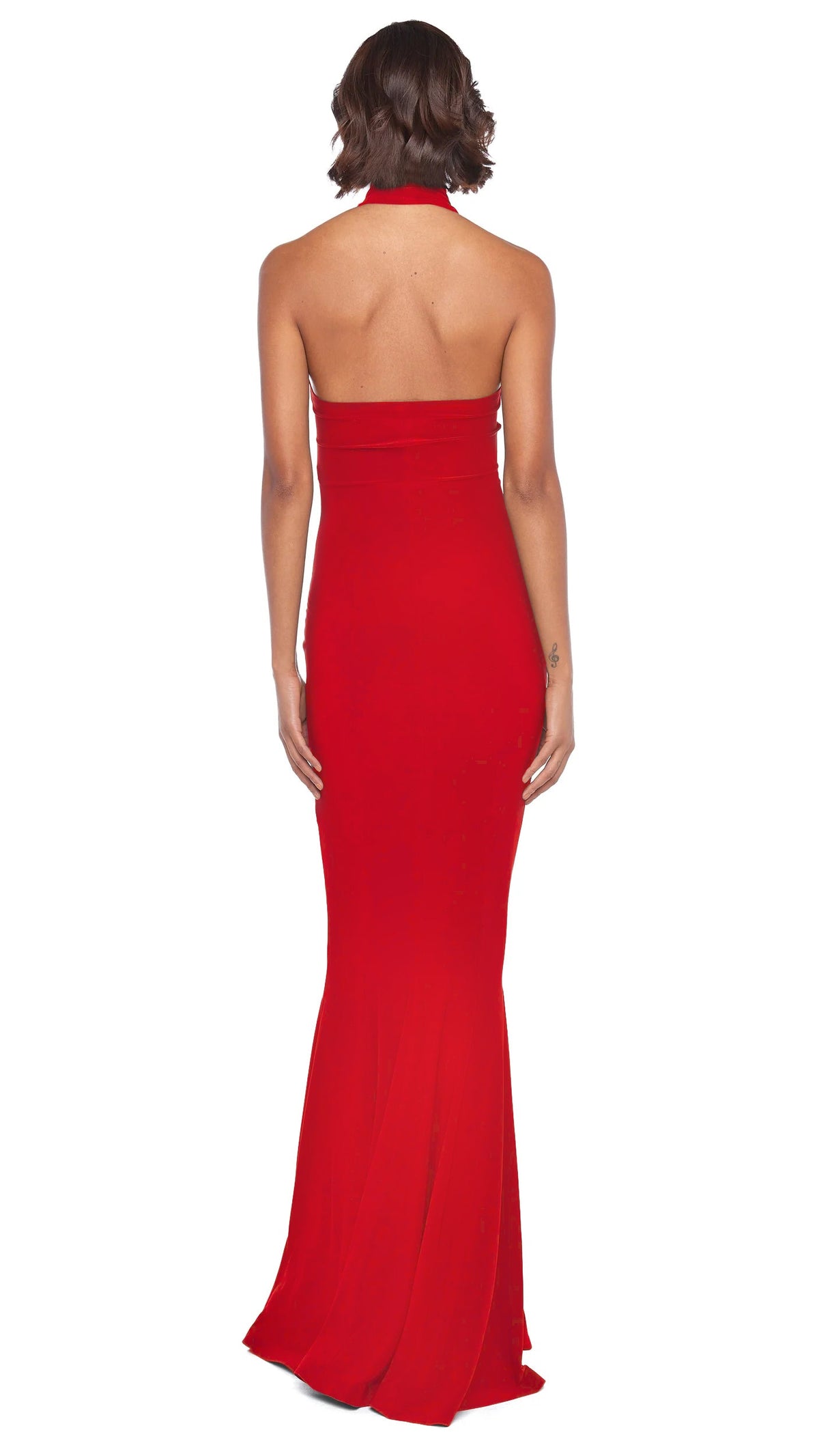 HALTER TURTLE FISHTAIL GOWN Tiger Red | Norma Kamali Women