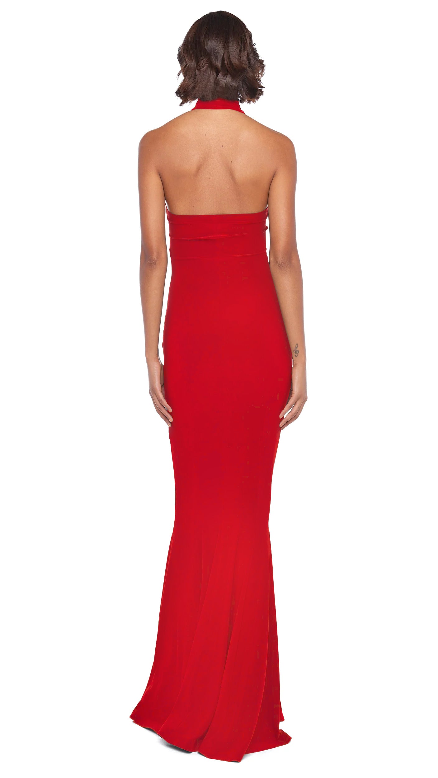 HALTER TURTLE FISHTAIL GOWN Tiger Red | Norma Kamali Women