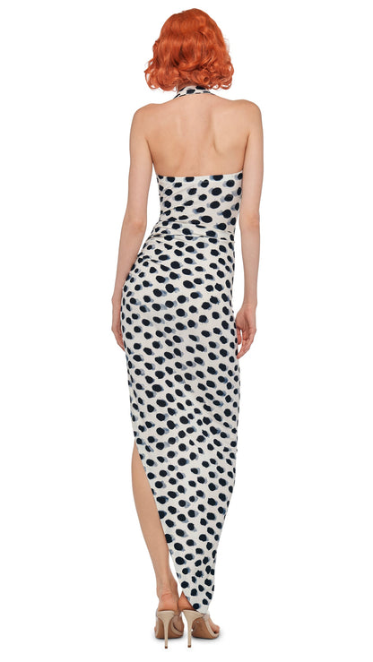 CAYLA SIDE DRAPE GOWN Paint Dots | Norma Kamali Women