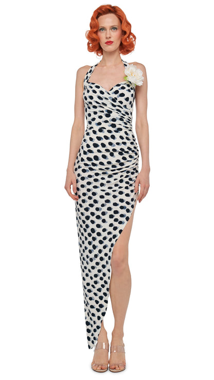 CAYLA SIDE DRAPE GOWN Paint Dots | Norma Kamali Women