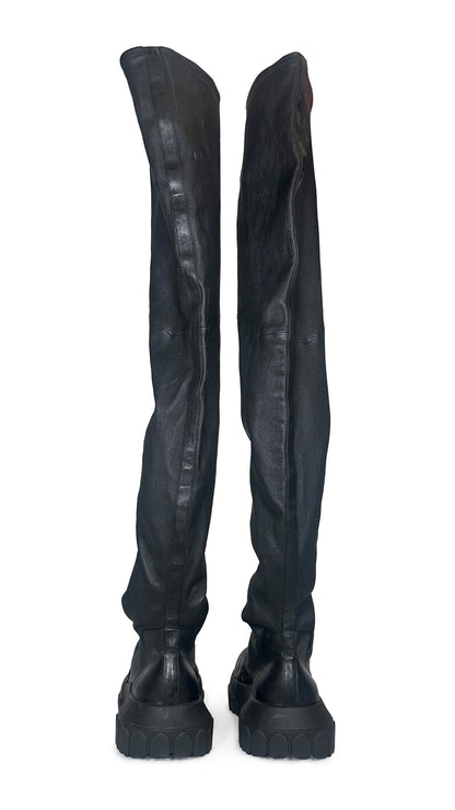 RICK OWENS LEATHER BOZO THIGH HIGH BOOTS  | Norma Kamali Women